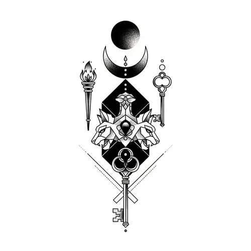 Geometric Tattoo Design of Goddess Hecate