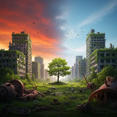 End of Human Civilization: Post-Apocalyptic Cityscape Illustration