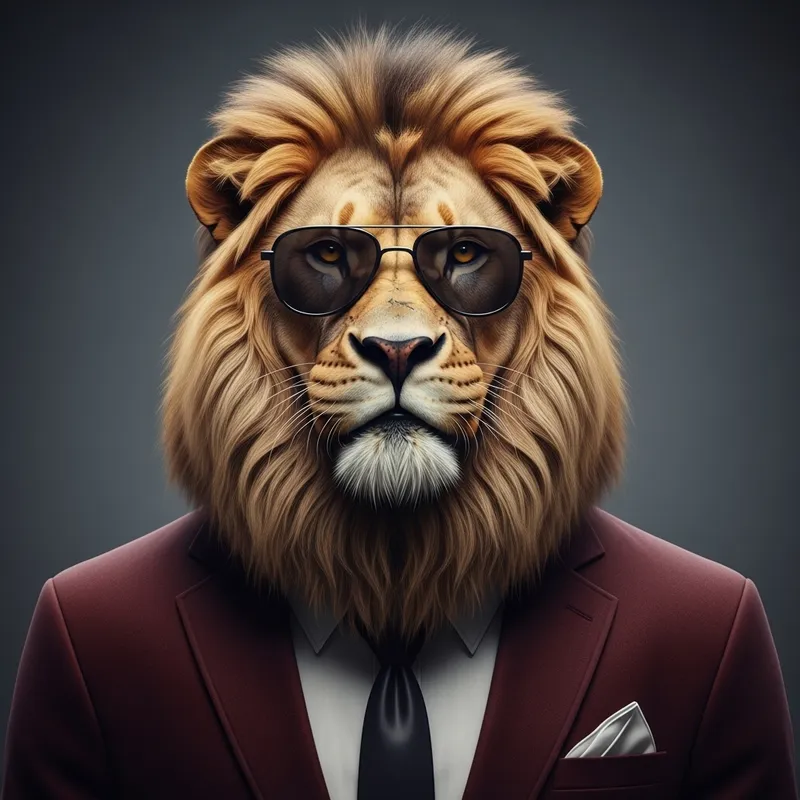 Confident Lion in Maroon Suit - Stylish Roaring Alpha Confident Lion in Maroon Suit - Stylish Roaring Alpha