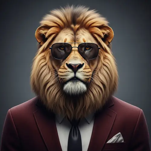Stylish Lion in Maroon Suit - Roaring Alpha Personality