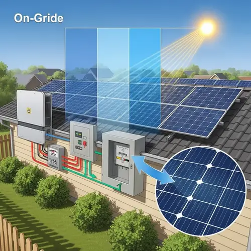 Illustration of On-Grid Solar Panel System | Clean Energy Solution