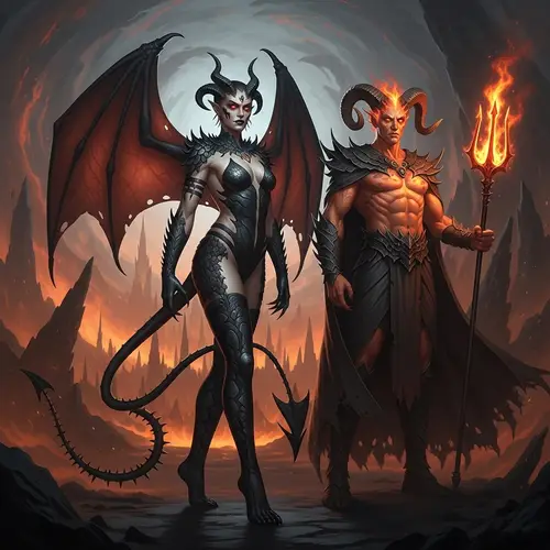 Gender-Diverse Demonic Figure with Bat Wings and Satan Entity