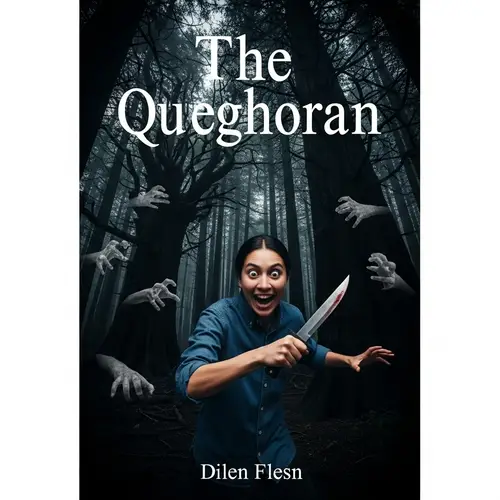 Eerie Forest Book Cover: Wild-eyed Individual with Knife