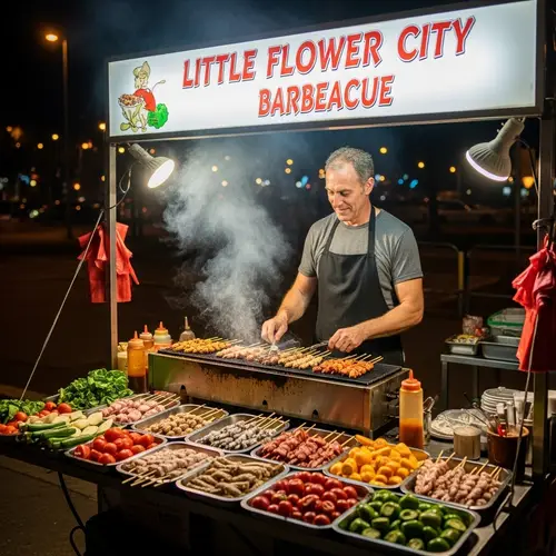 Little Flower City Barbecue Stall - Vibrant Street Food Scene