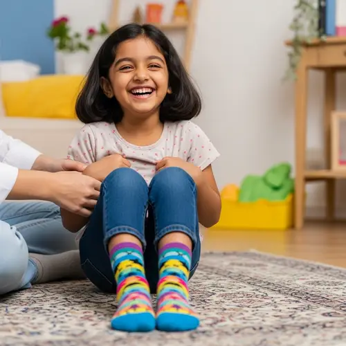 Playful Girl Giggling While Tickled on Soft Rug