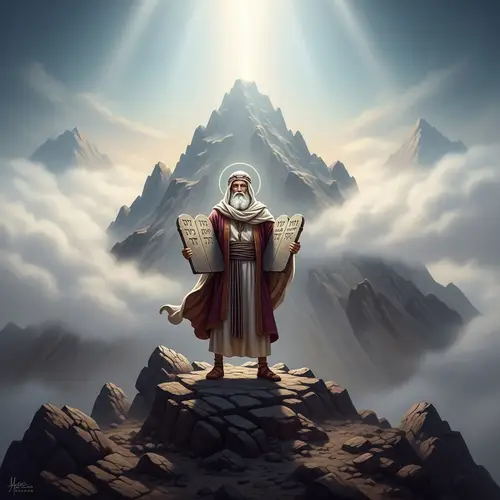 Moses on Mount Sinai: Reverent Artistic Depiction