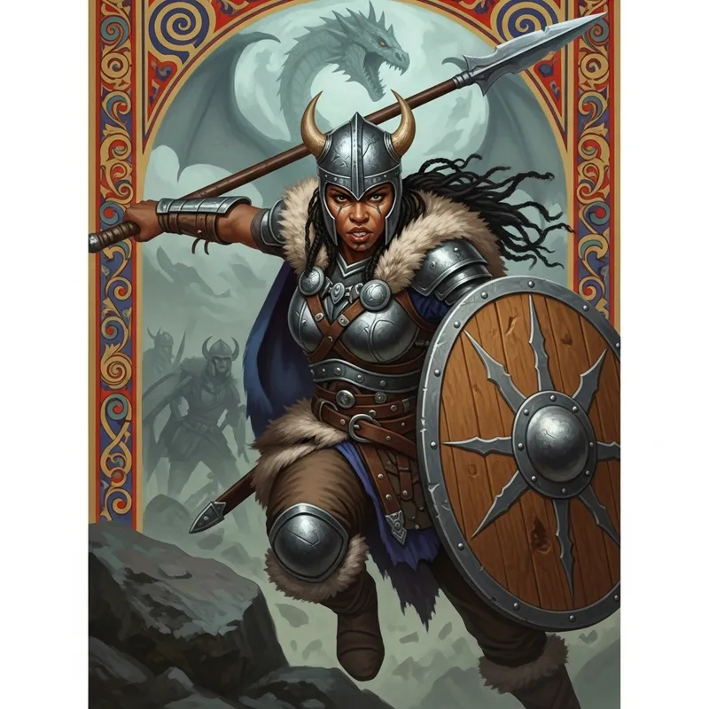 Epic Battle: Fierce Female Viking vs Dragon - Digital Art