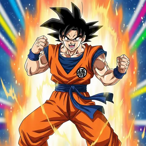 Enthusiastic Goku Dancing | Dynamic Anime Character in Orange Uniform