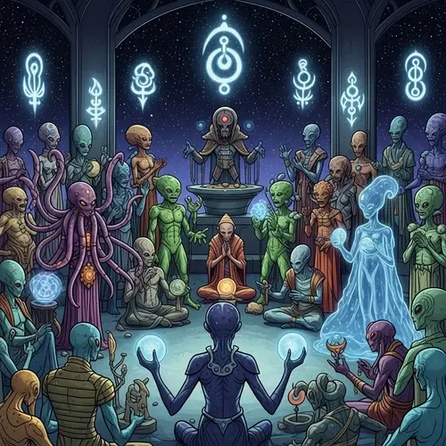 Unique Intergalactic Religion Gathering | Cosmic Chapel Aliens
