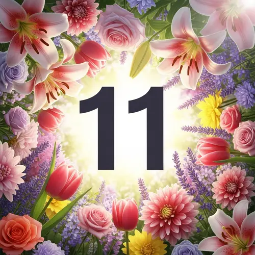 Number Eleven Surrounded by Blooming Flowers