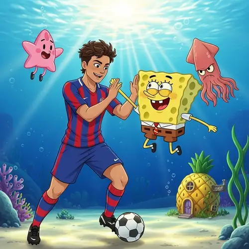 Athletic Person with Bob Sponge in Undersea Scenery