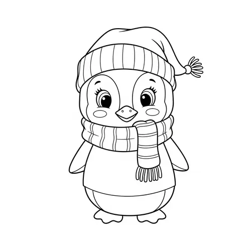 Charming Female Penguin Coloring Page for Kids | Cartoon Illustration