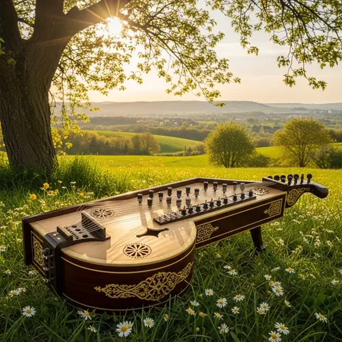Intricately Designed Musical Instrument in Serene Setting