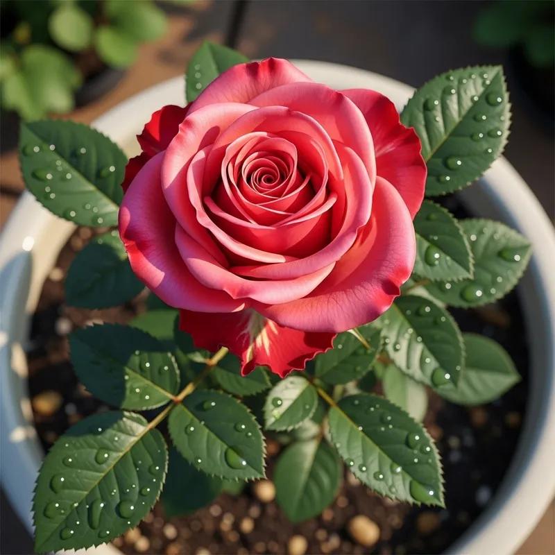 Detailed Blooming Rose - Velvety Petals & Morning Dew Beauty