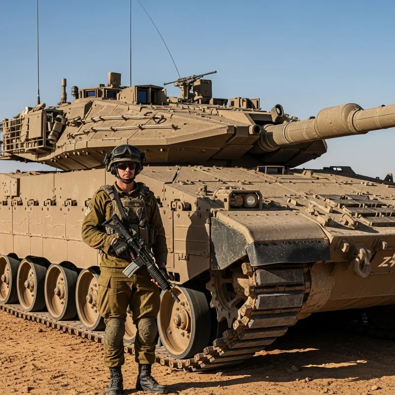 Israeli Soldier and Merkava 4 Tank in the Desert