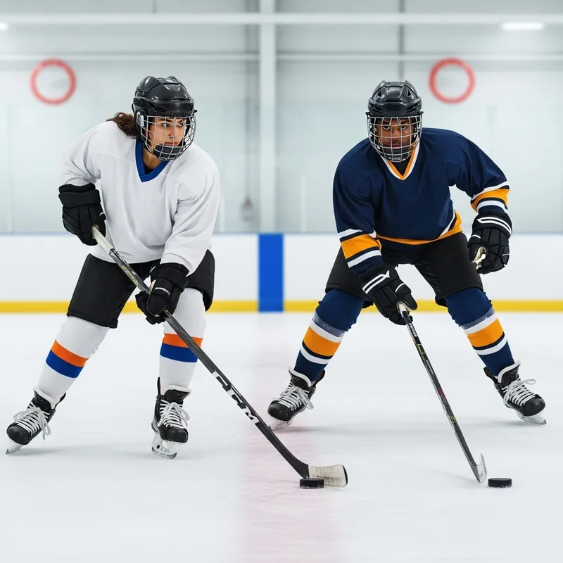 Diverse Hockey Players: Hispanic Female and Black Male On Ice