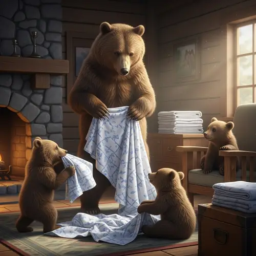 Brown Bear Mother and Cubs Folding Bed Sheets