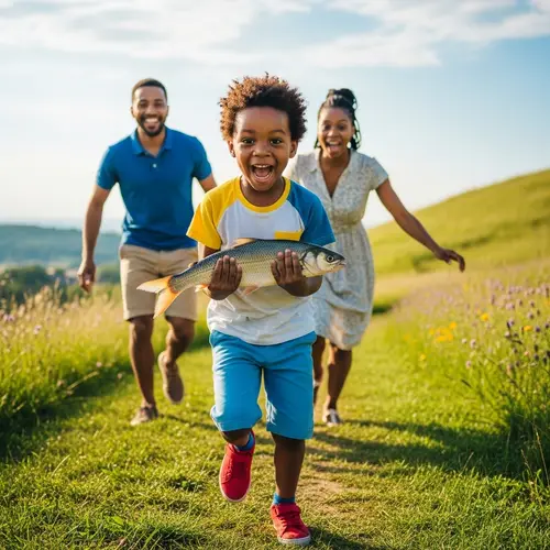 African Child Running with Joy | Colorful Family Scene