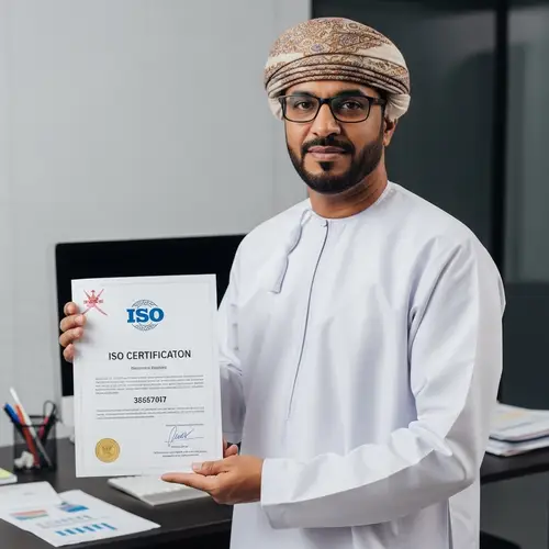 Omani Man in Traditional Attire Receiving ISO Certification