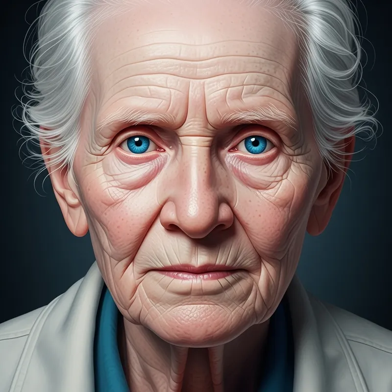 Detailed Portrait of Blue Eyed Albino Elderly Person