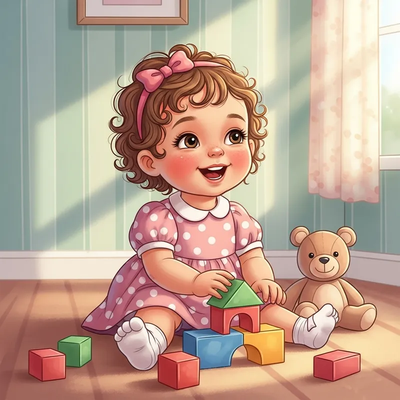 Adorable Baby Girl Playing with Colorful Blocks