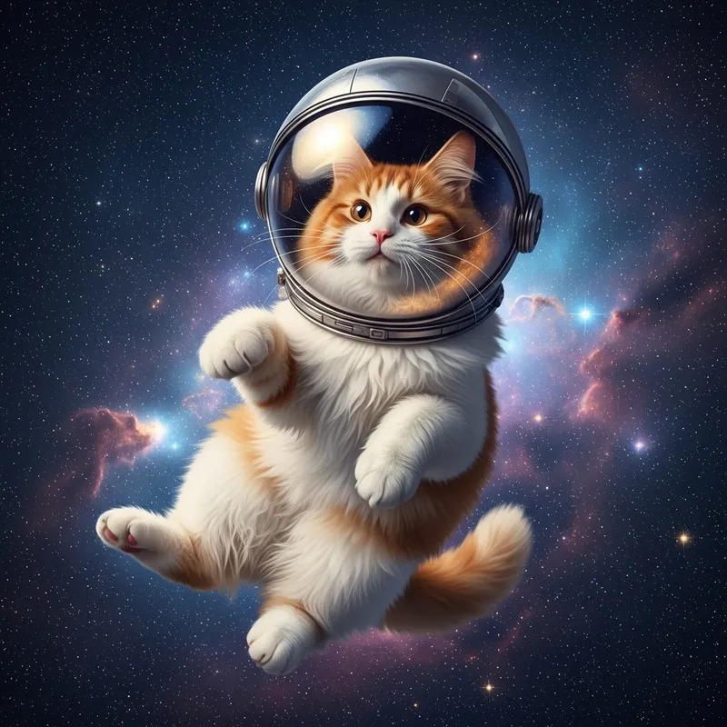 Super Adorable Space Cat with Shiny Helmet
