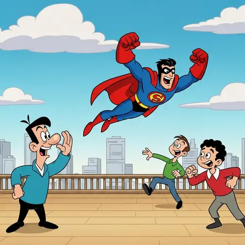 Exuberant Superhero in Mid-Flight | Captivating Animation Sequence