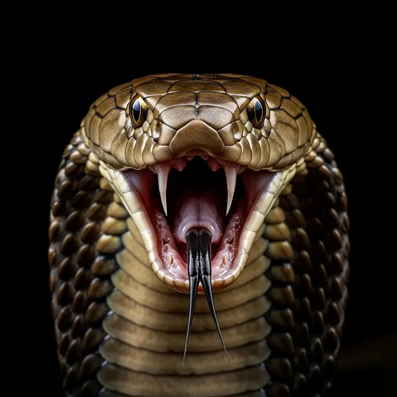 Detailed Close-Up of Frightful Cobra with Mouth Open