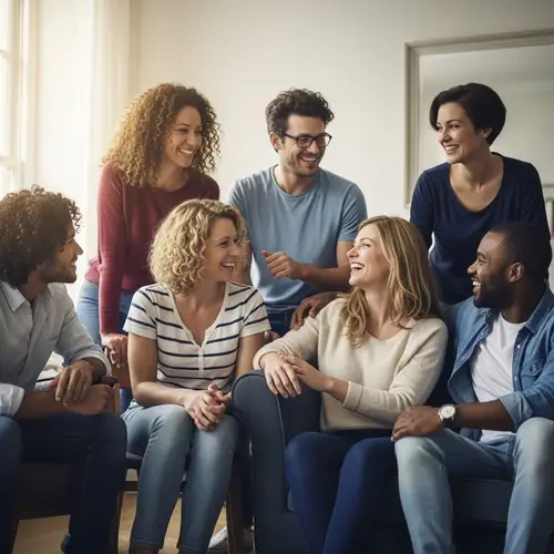 Diverse Group of Six Friends in a Cozy Indoor Setting