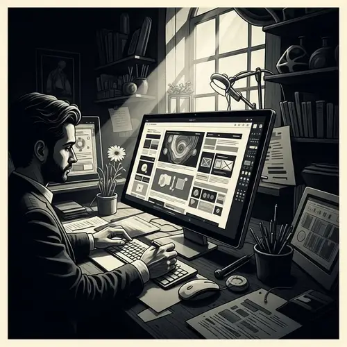 Vintage-Style Black and White Website Layout Design Process Poster