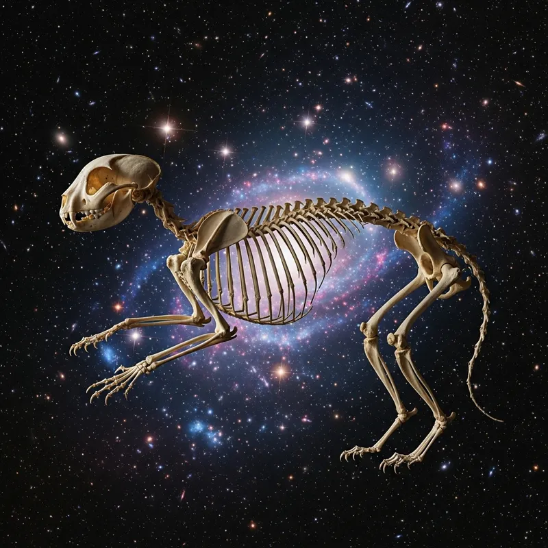 Cat Skeleton with Stars Background