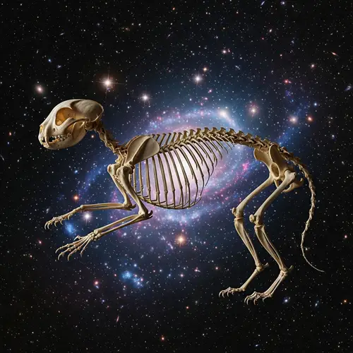 Cat Skeleton with Stars Background
