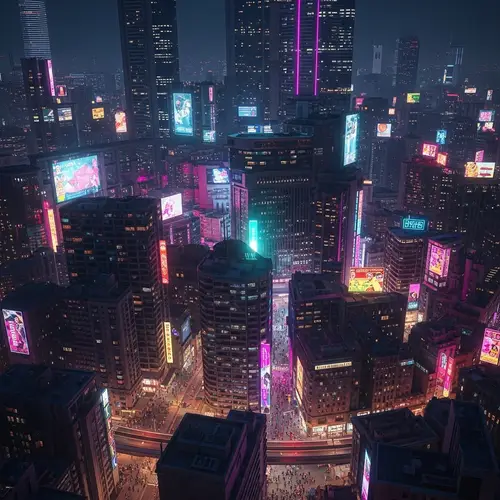 Futuristic Cyberpunk Cityscape | Vibrant Neon Lights & Skyscrapers