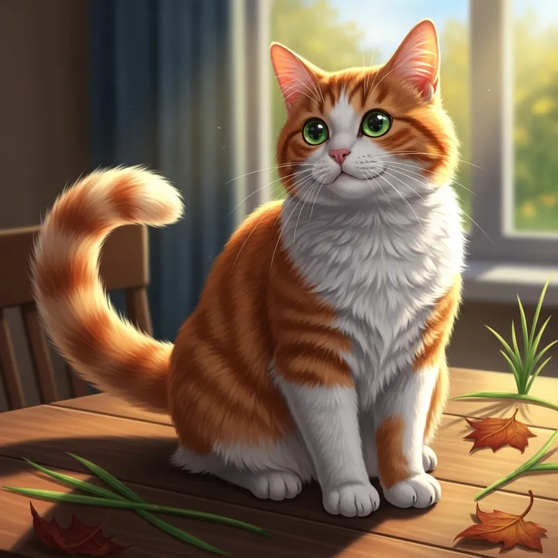 Orange and White House Cat with Bright Green Eyes