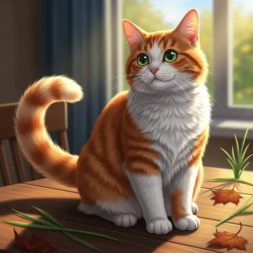 Beautiful Orange and White House Cat with Bright Green Eyes