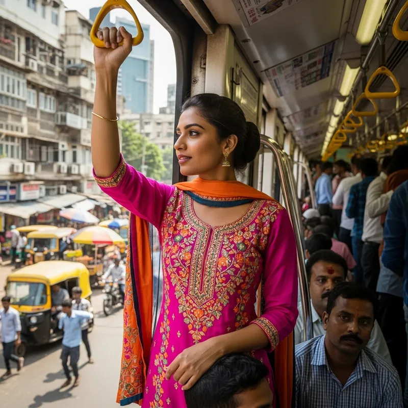 Girl in Mumbai Local Train Journey