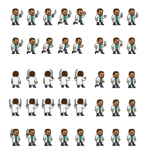 Pixel Art Sprite Sheet of Middle-Eastern Scientist