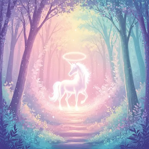 Mystical Forest with Ethereal Unicorn - Tranquil Fantasy Scene