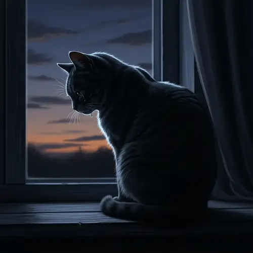 Downcast Cat in the Twilight