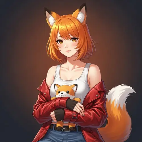 Anime-Style Girl with Orange Hair and Fox Features