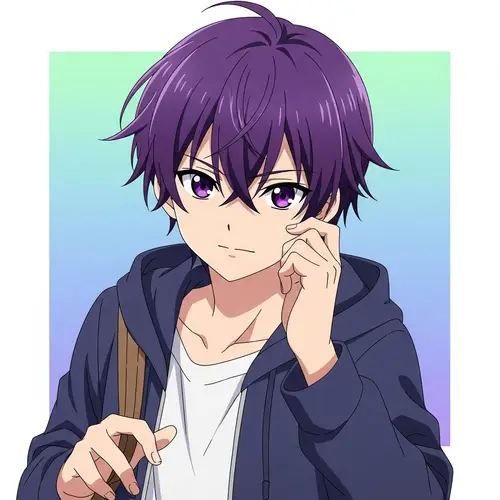 Captivating Boy with Purple Hair and Eyes | Anime Art