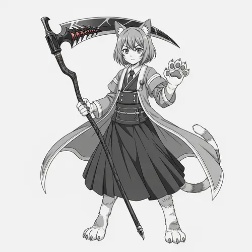 Anime-Inspired Cat Human Character with Menacing Scythe