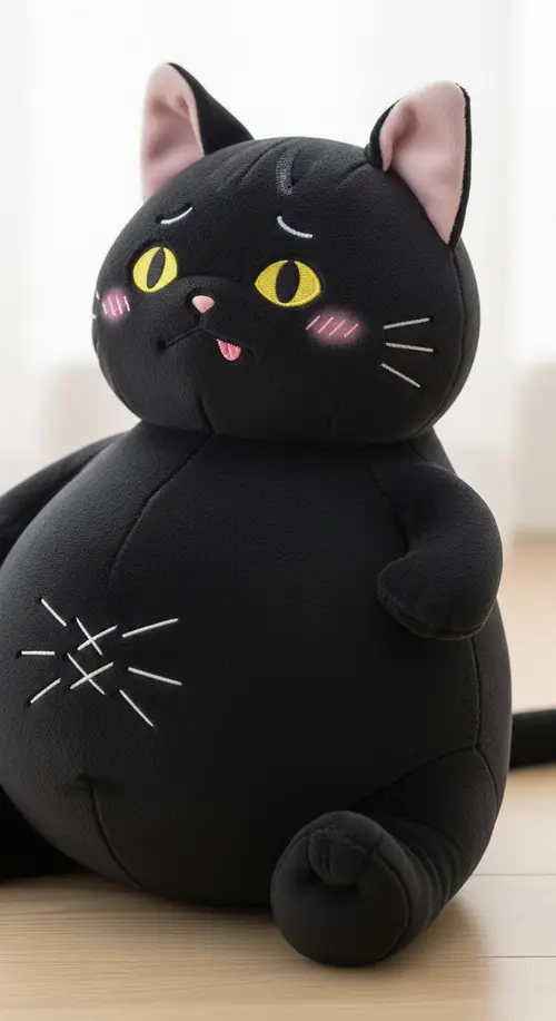 Cute Black Stuffed Toy Cat with Enlarged Belly