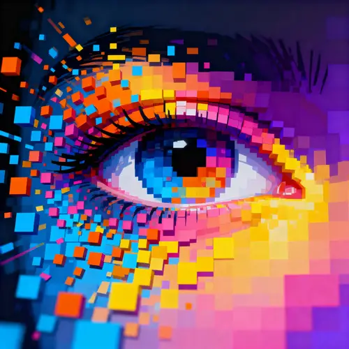 Colorful Pixel Eye Art - Digital Glitch Aesthetic