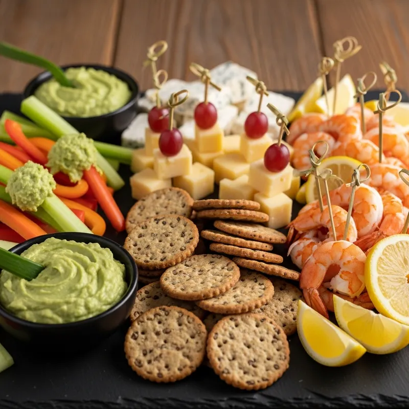 Delicious Appetizer Spread with Colorful Crudites and Cheese Cubes