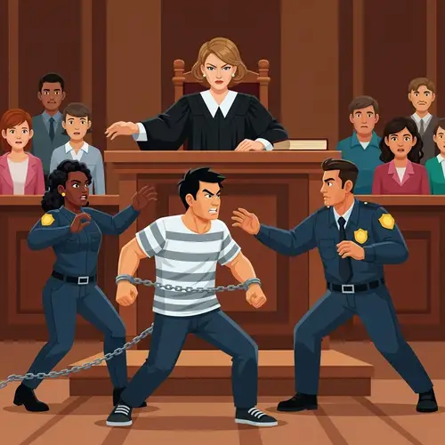 Dramatic Courtroom Scene: Prisoner Attacks Judge