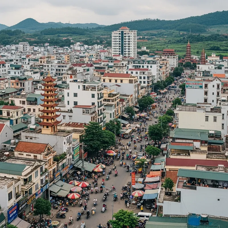 Lang Son City in 2000s - Aerial View of Vibrant Modern and Traditional Architecture