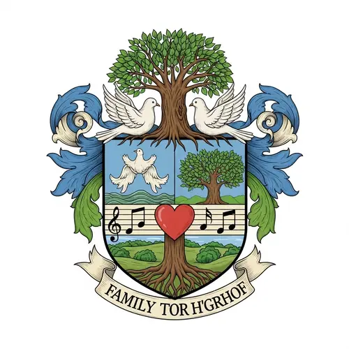 Family Crest: Music, Love, Dove & Tree Design