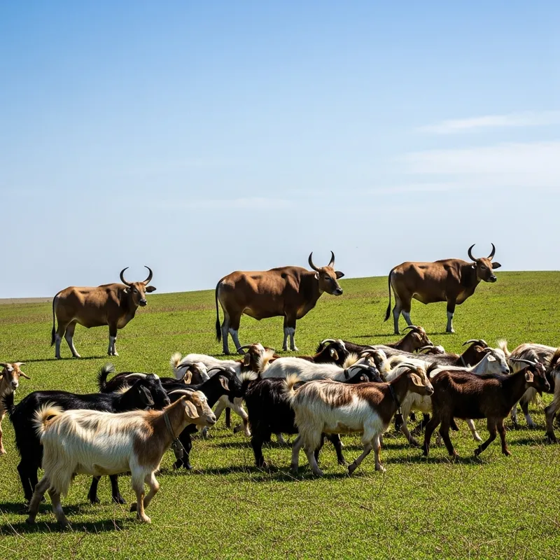 Kambing and Banteng in the Grassland