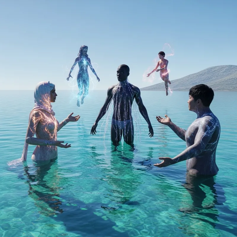 Other Worldly Beings Conversing Over Sea | Enigmatic Encounter